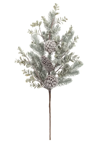 Frosted Pine Cone Leaf Spray