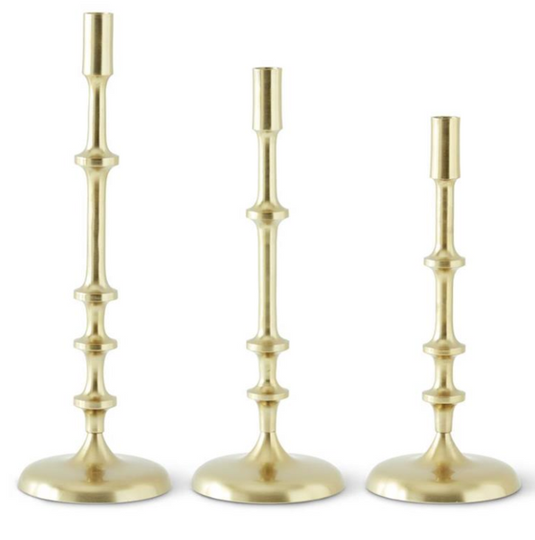 Gold Metal Ribbed Candlestick Holders Trio