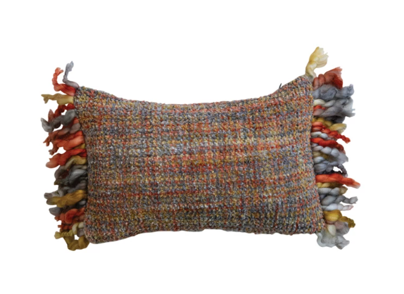 Woven Acrylic Lumbar Pillow w/ Fringe