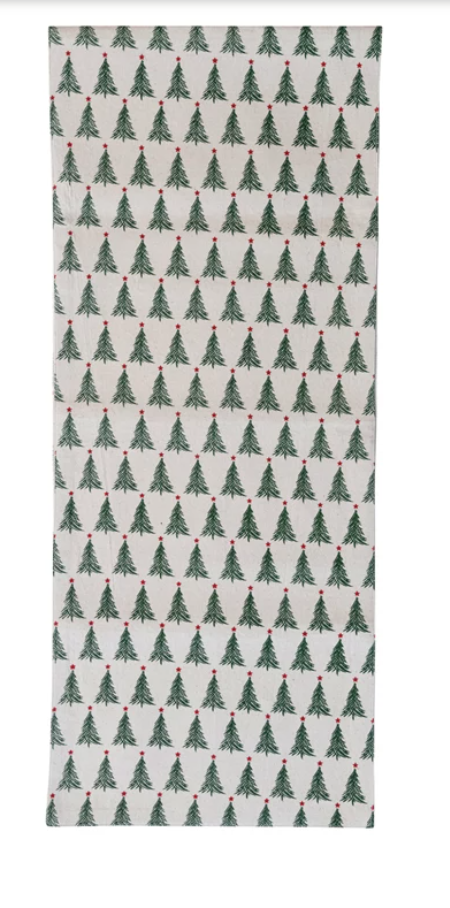 Cotton Cloth Printed Table Runner w/ Christmas Tree