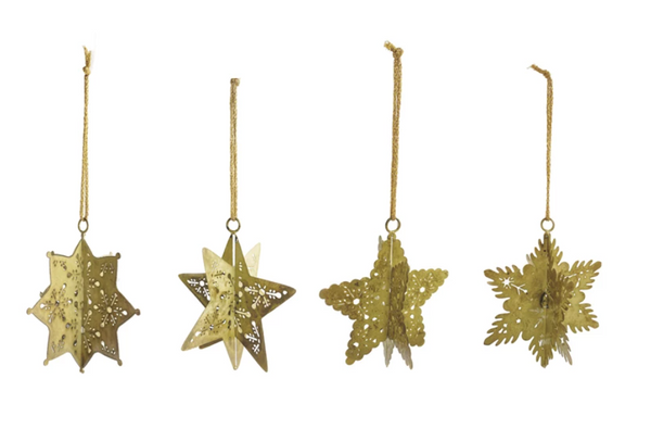 Metal 3D Snowflake Ornament Distressed Gold