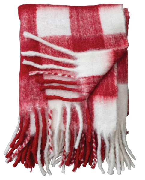 Plaid Woven Acrylic Throw w Fringe