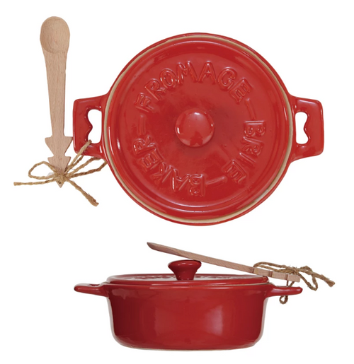 Red Stoneware Brie Baker w/Spreader