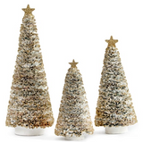 Ruffled Paper Cone Trees Glittered W/ Star (White/Gold)