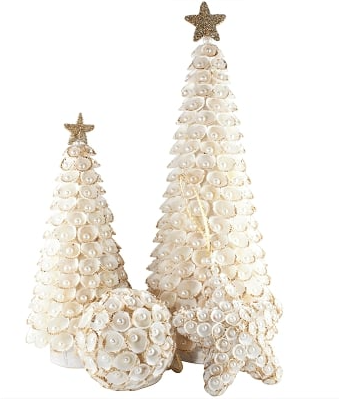 Ruffled Paper Cone Trees Glittered W/ Star (White/Gold)