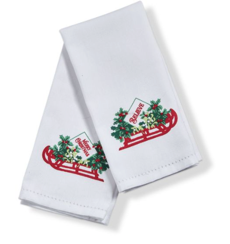 Holly Leaf Sled Guest Towel - Set of 2