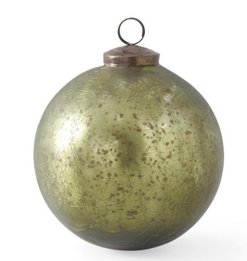 Cracked Olive Green Mercury Glass Ball Ornament