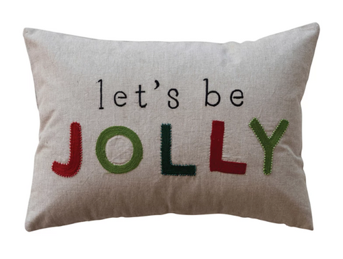 Cotton Chambray Lumbar Pillow "Let's Be Jolly"