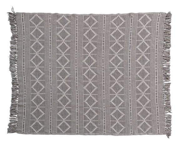 Recycled Cotton Jacquard Throw w/ Diamond Pattern