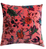 Pink Floral Printed Velvet Pillow - 20