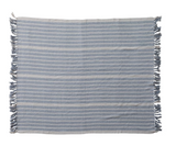 Woven Recycled Cotton Blend Throw with Stripes & Fringe